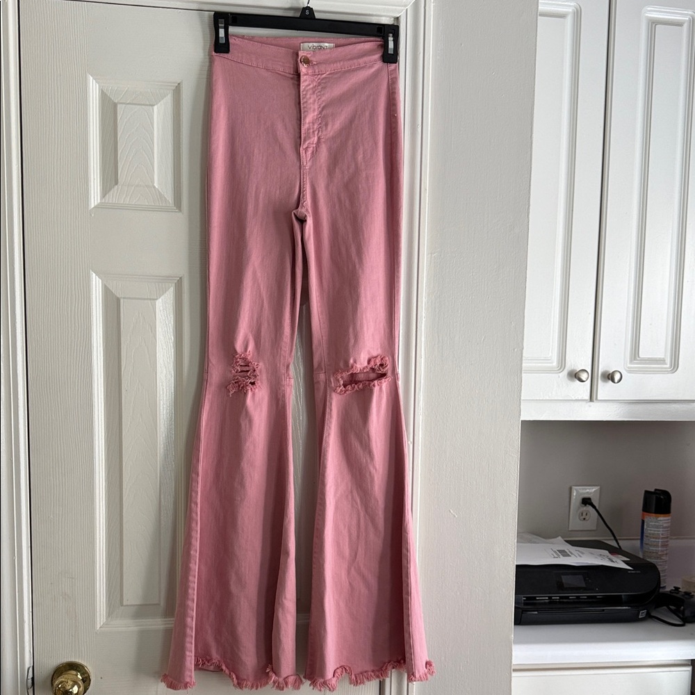 VIBRANT M. I. U. Vintage Y2K SUPER WIDE
Leg Distressed BUBBLEGUM Pink JEANS - Picture 3 of 13
